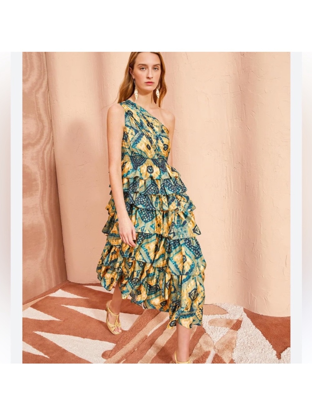 Ulla Johnson Auryn One-Shoulder Tiered Silk Gown